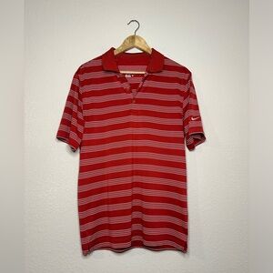 Nike Golf Performance Red & White Striped Polo Size Medium